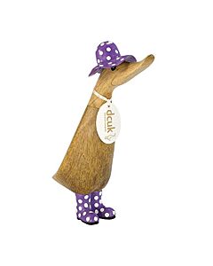DCUK Spotted Wooden Duck Duckling Hat and Wellies (Purple)